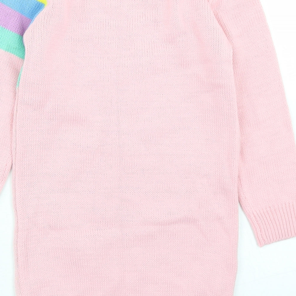 George Girls Pink  Acrylic Jumper Dress  Size 3-4 Years  Crew Neck  - Rainbow Print