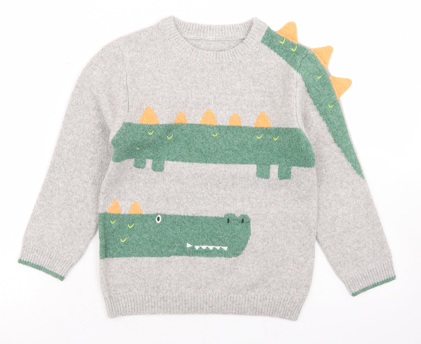 George Boys Grey Crew Neck  Wood Pullover Jumper Size 5-6 Years   - Crocodile