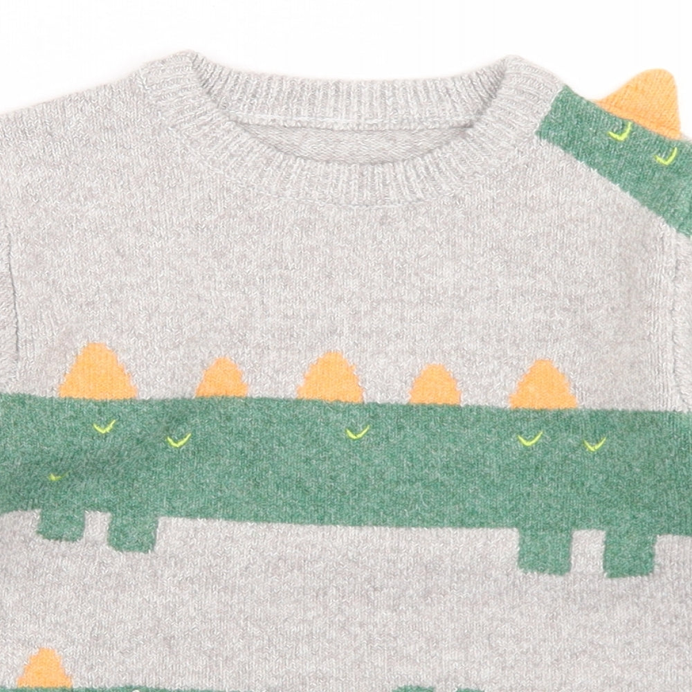 George Boys Grey Crew Neck  Wood Pullover Jumper Size 5-6 Years   - Crocodile