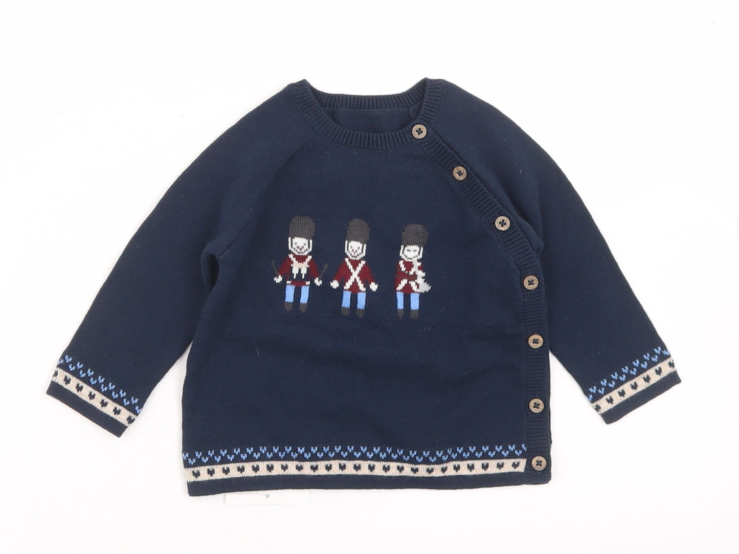 NEXT Boys Blue  Cotton Pullover Jumper Size 3-6 Months  Button - Beefeaters
