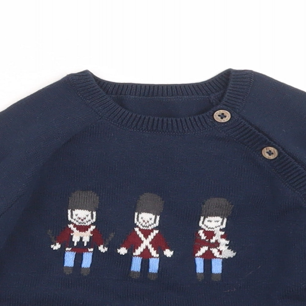 NEXT Boys Blue  Cotton Pullover Jumper Size 3-6 Months  Button - Beefeaters