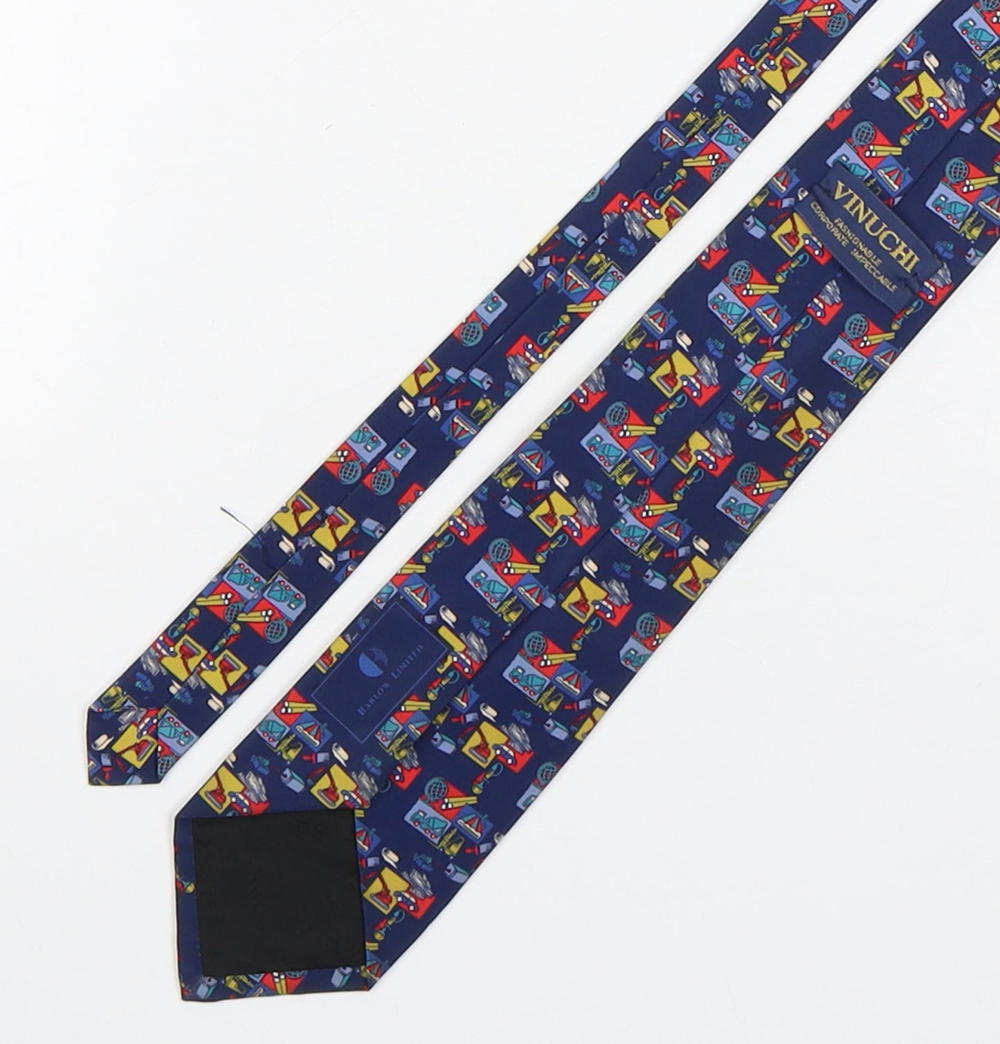 Vinuchi Mens Multicoloured Geometric Polyester Pointed Tie One Size - Diggers & Trucks
