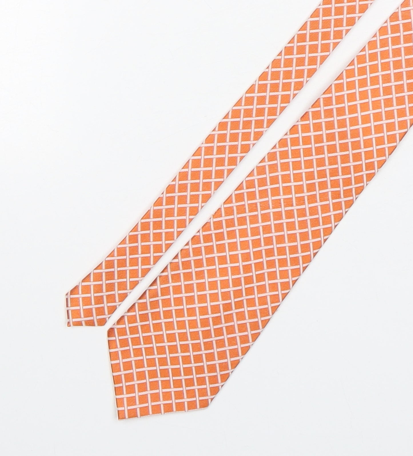Kai Long  Mens Orange Plaids & Checks Silk Pointed Tie One Size
