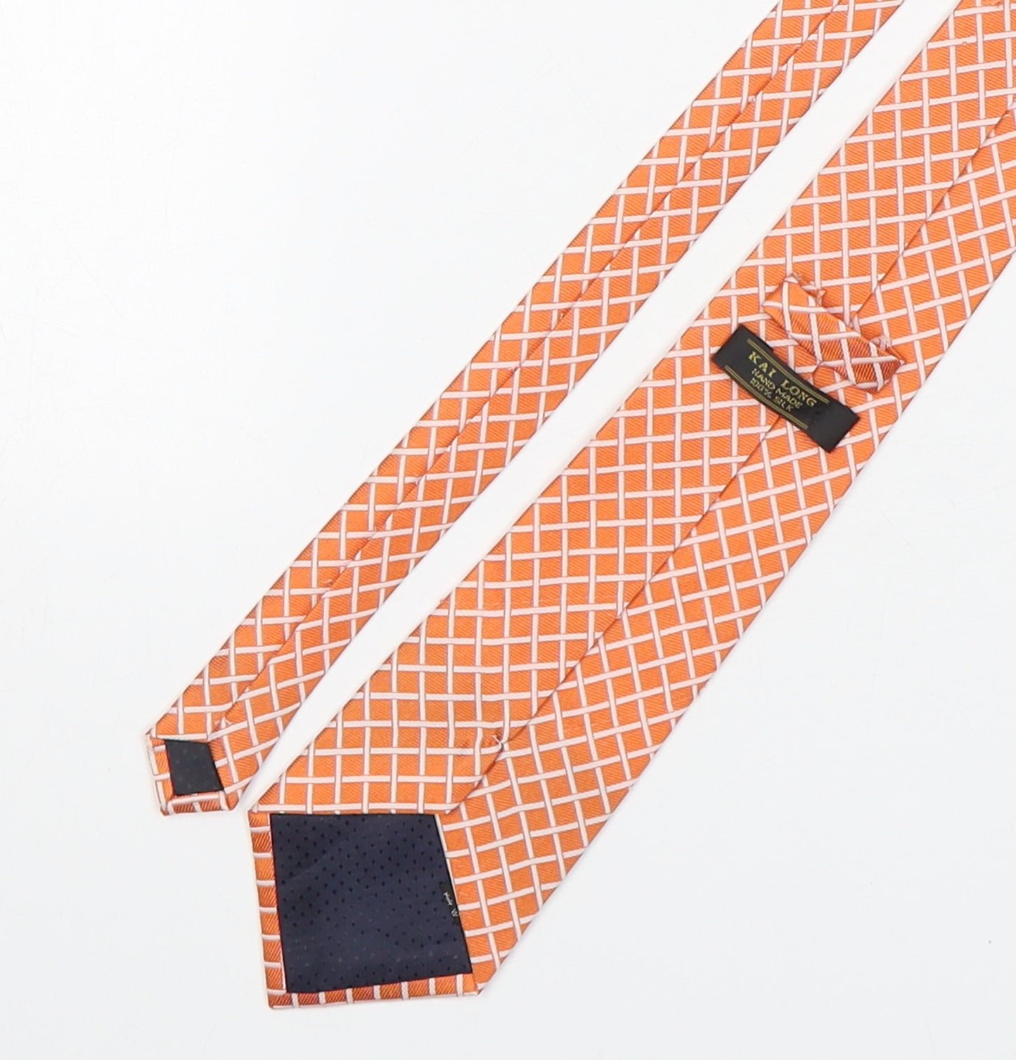 Kai Long  Mens Orange Plaids & Checks Silk Pointed Tie One Size