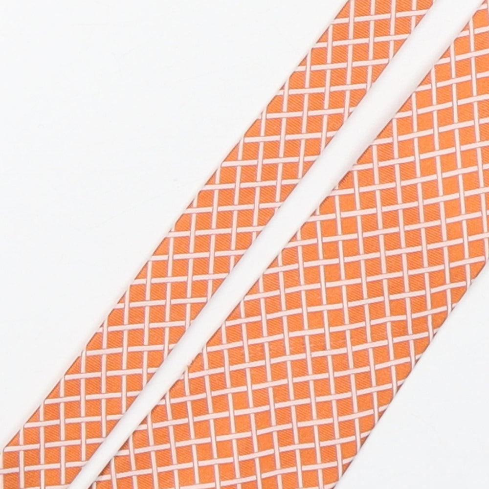 Kai Long  Mens Orange Plaids & Checks Silk Pointed Tie One Size