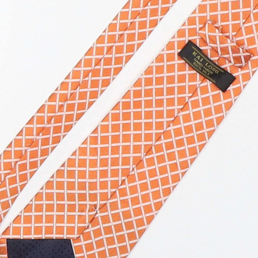 Kai Long  Mens Orange Plaids & Checks Silk Pointed Tie One Size