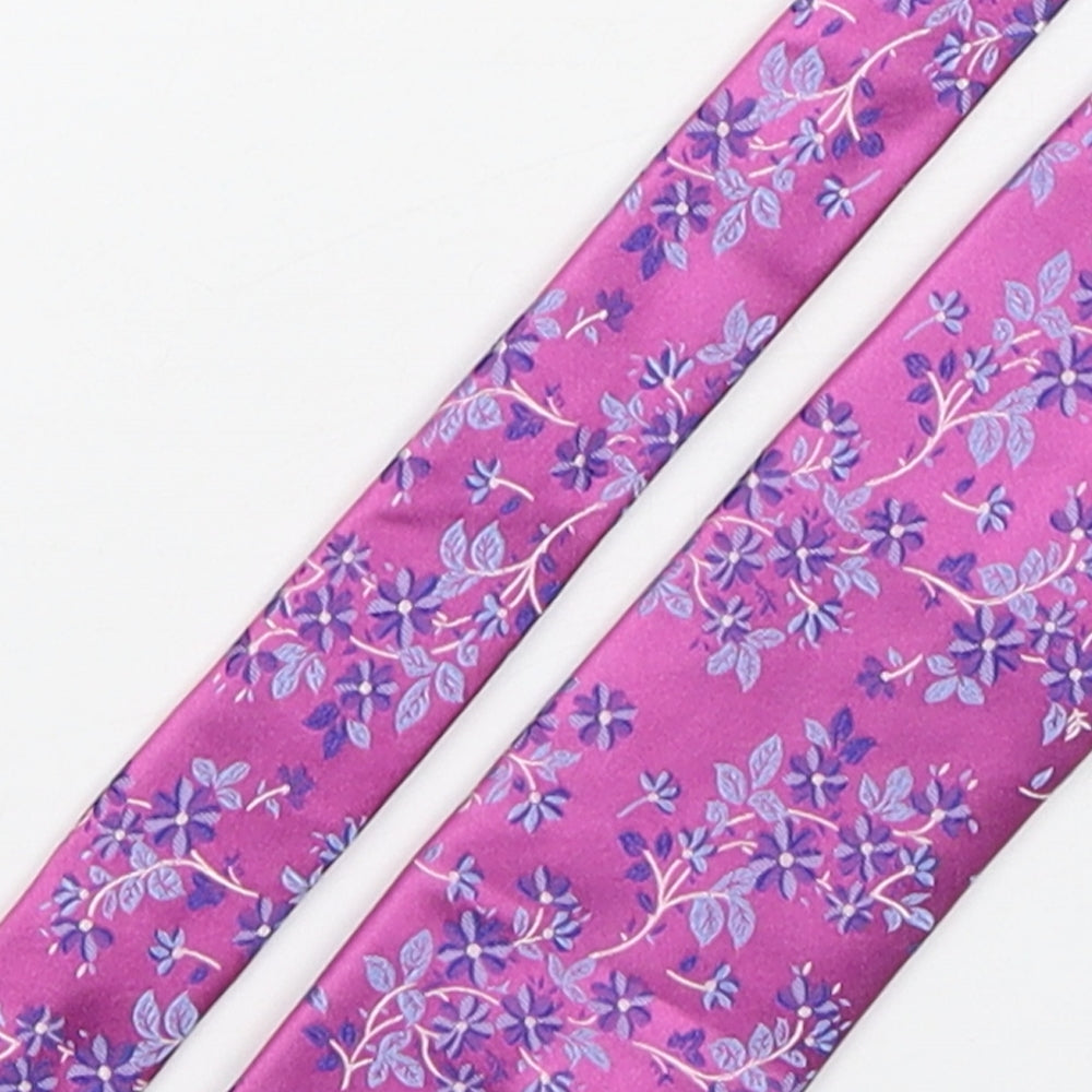 Marks and Spencer Mens Pink Floral Silk Pointed Tie One Size