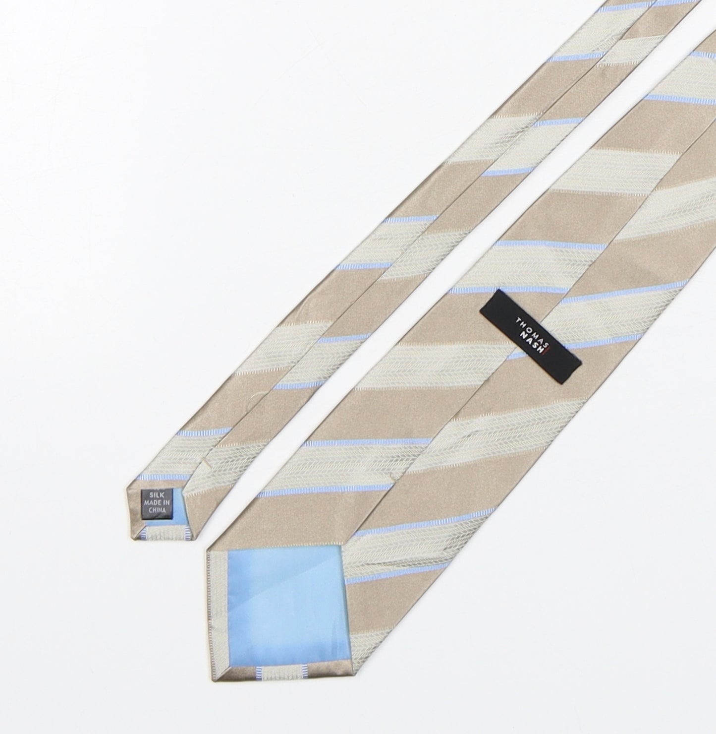 Thomas Nash  Mens Beige Striped Silk Pointed Tie One Size