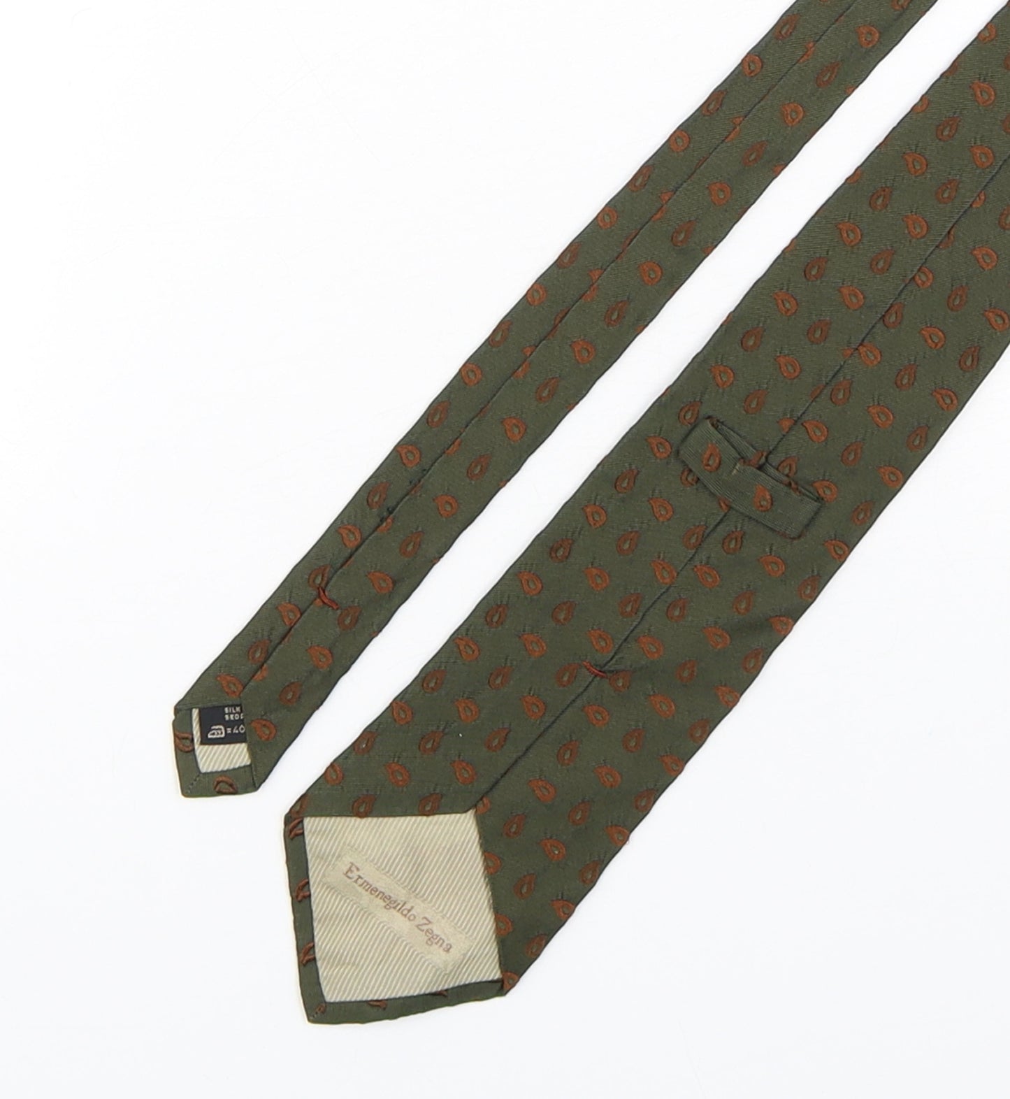 Ermenegildo Zegna Mens Green Paisley Silk Pointed Tie One Size
