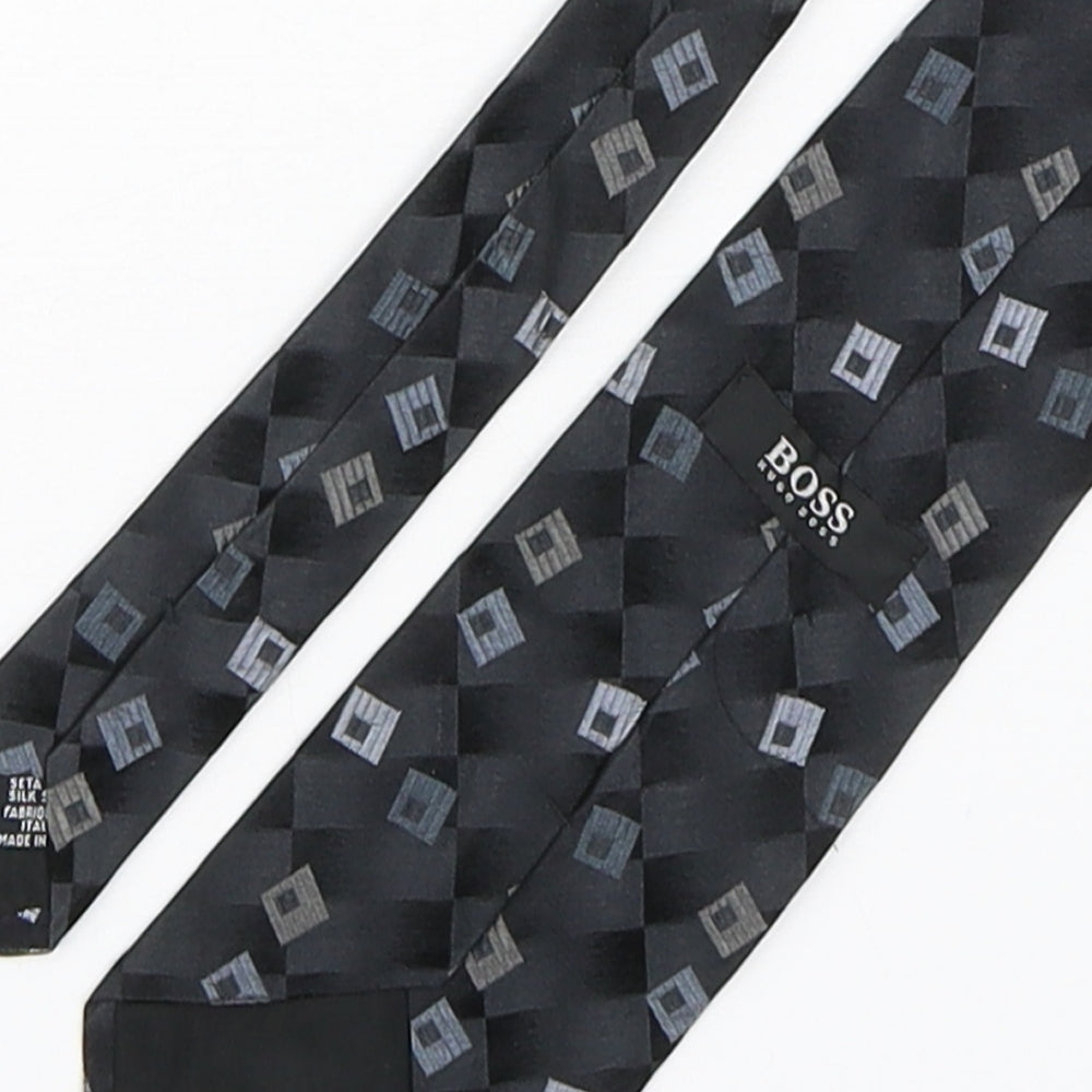 HUGO BOSS Mens Grey Geometric Silk Pointed Tie One Size