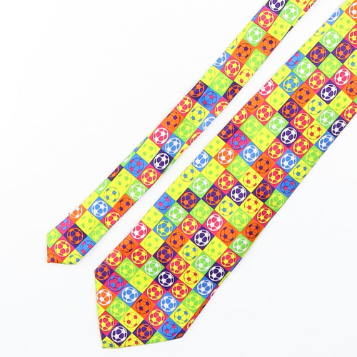 Tin Can Man Mens Multicoloured Geometric Polyester Pointed Tie One Size - Football