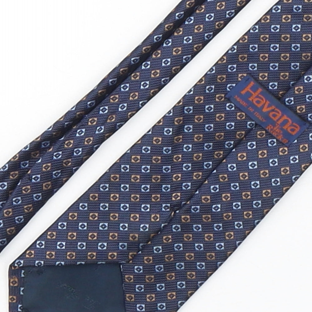 Havana  Mens Blue Geometric Polyester Pointed Tie One Size