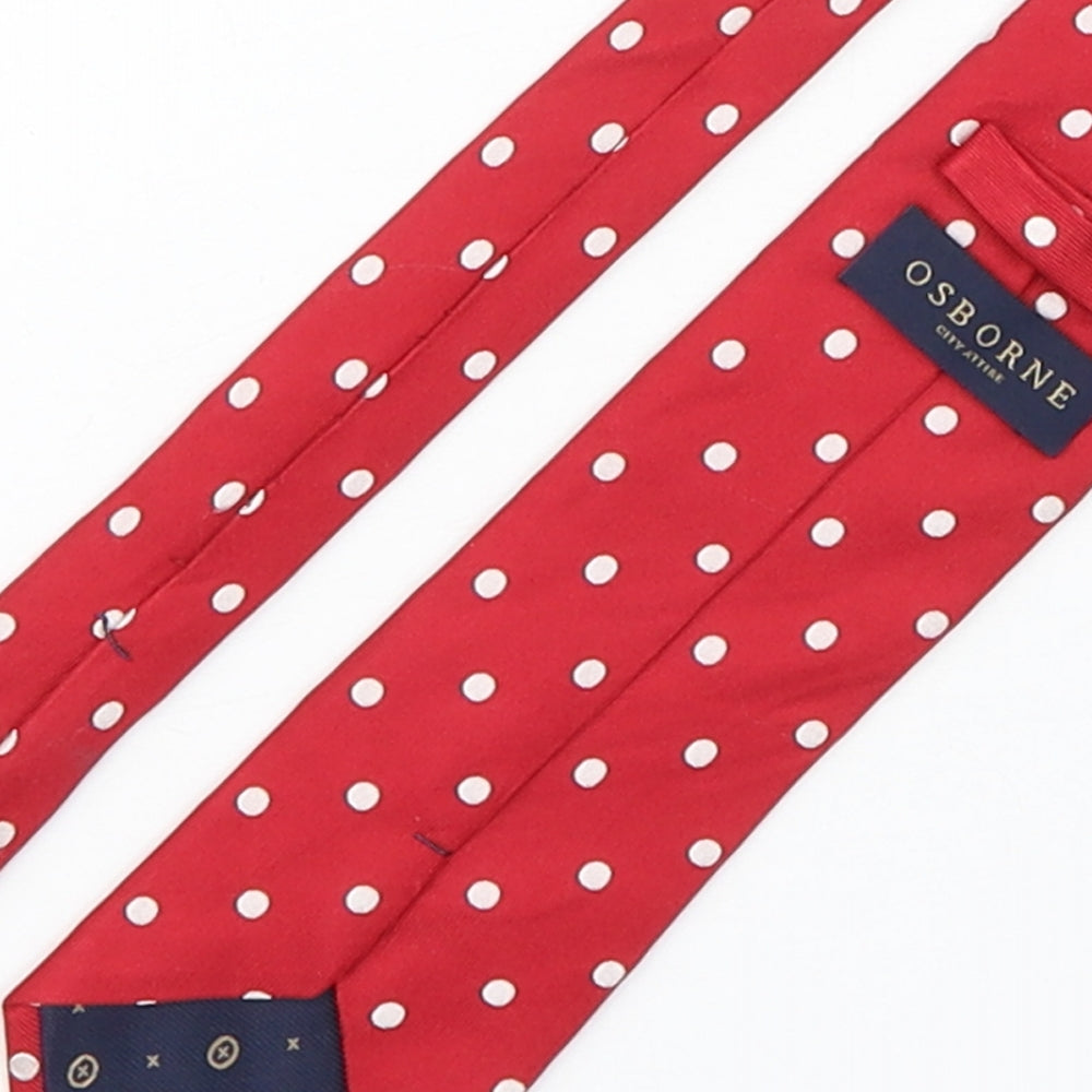 Osborne Mens Red Polka Dot Silk Pointed Tie One Size