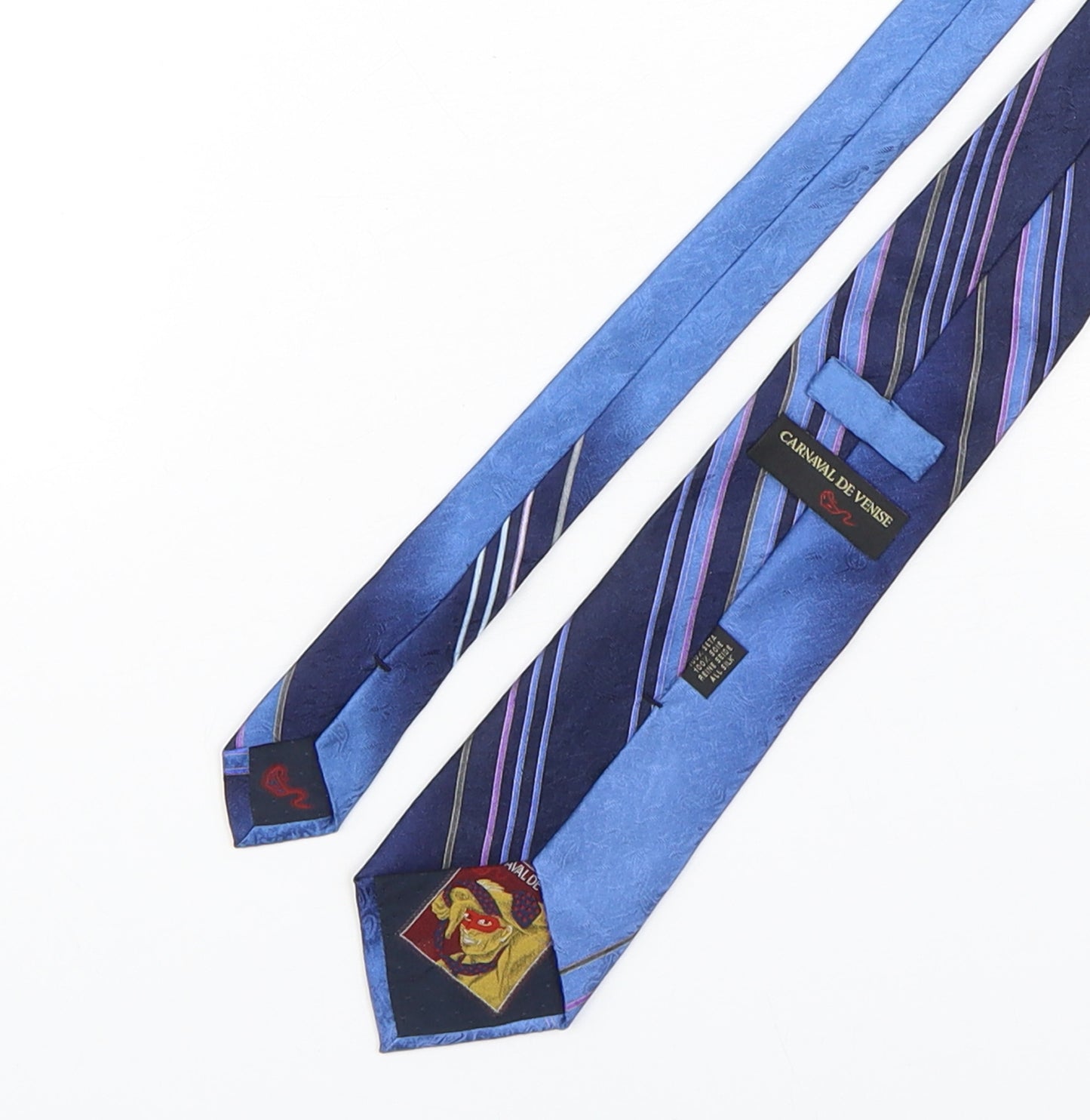 carnaval de venise Mens Blue Striped Silk Pointed Tie One Size