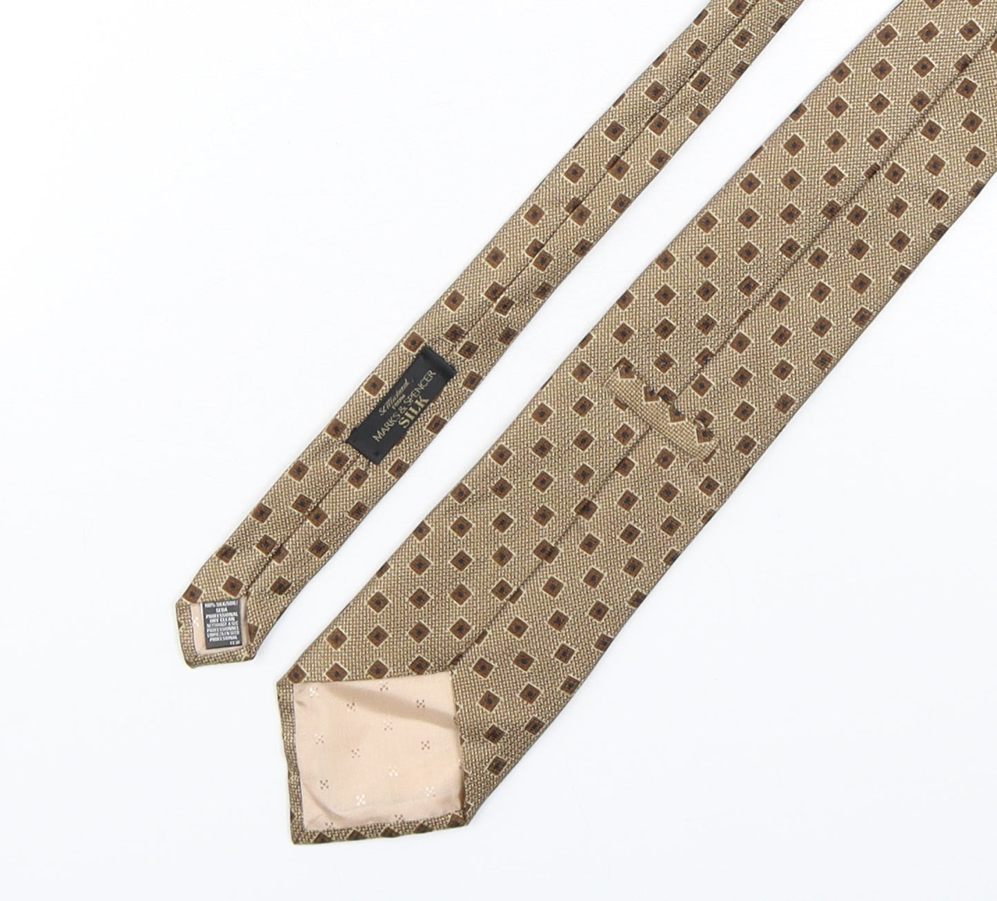 Marks and Spencer Mens Brown Geometric Silk Pointed Tie One Size