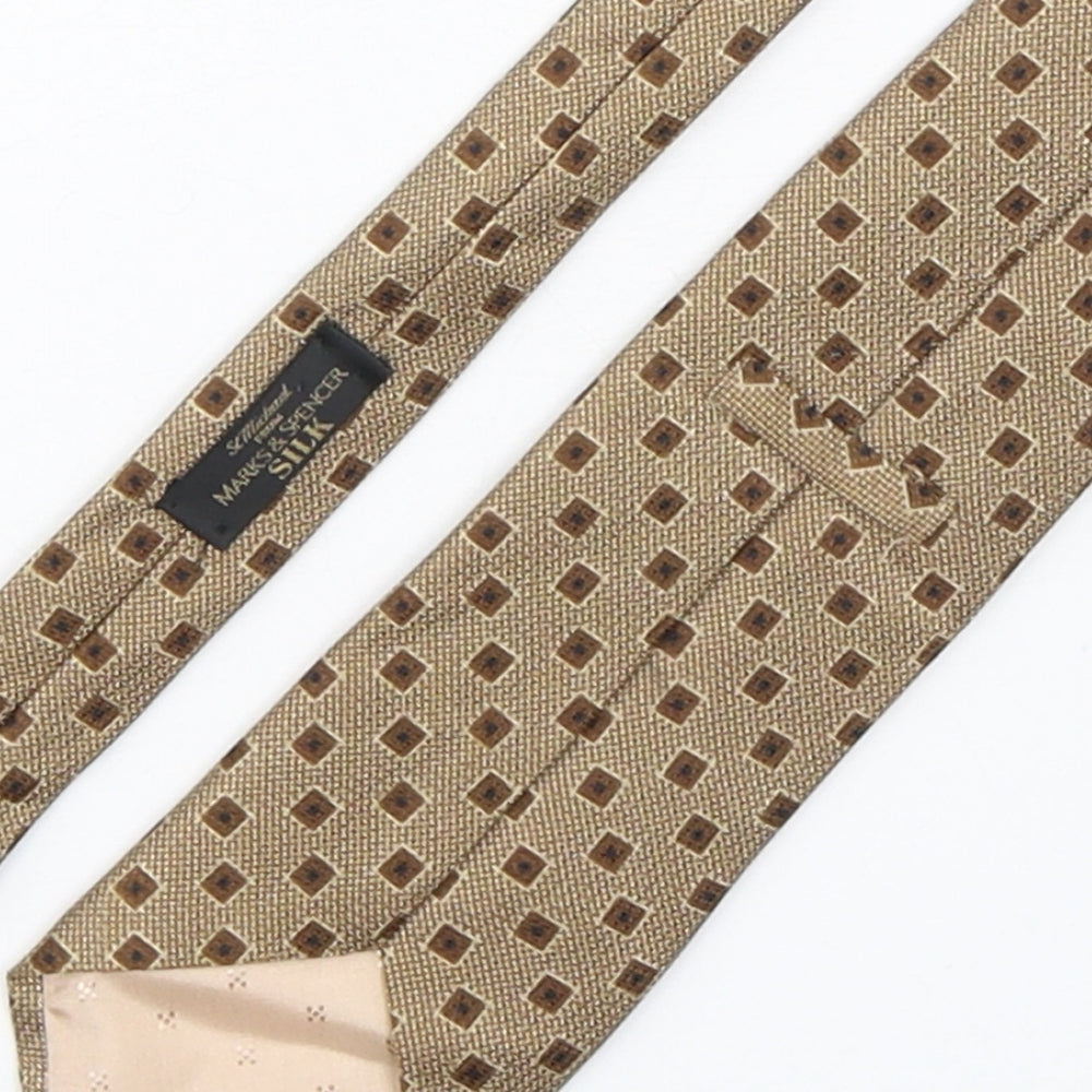 Marks and Spencer Mens Brown Geometric Silk Pointed Tie One Size