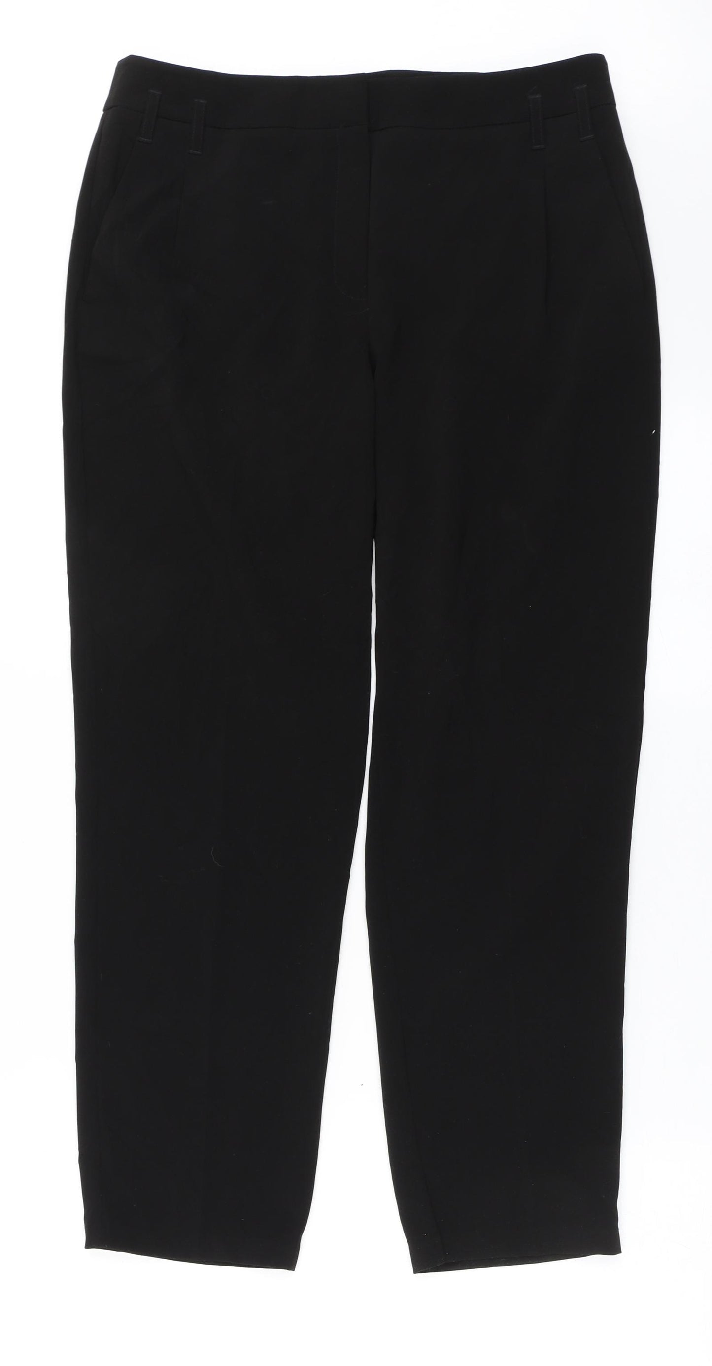 Marks and Spencer Womens Black  Polyester Cropped Trousers Size 12 L27 in Regular Button
