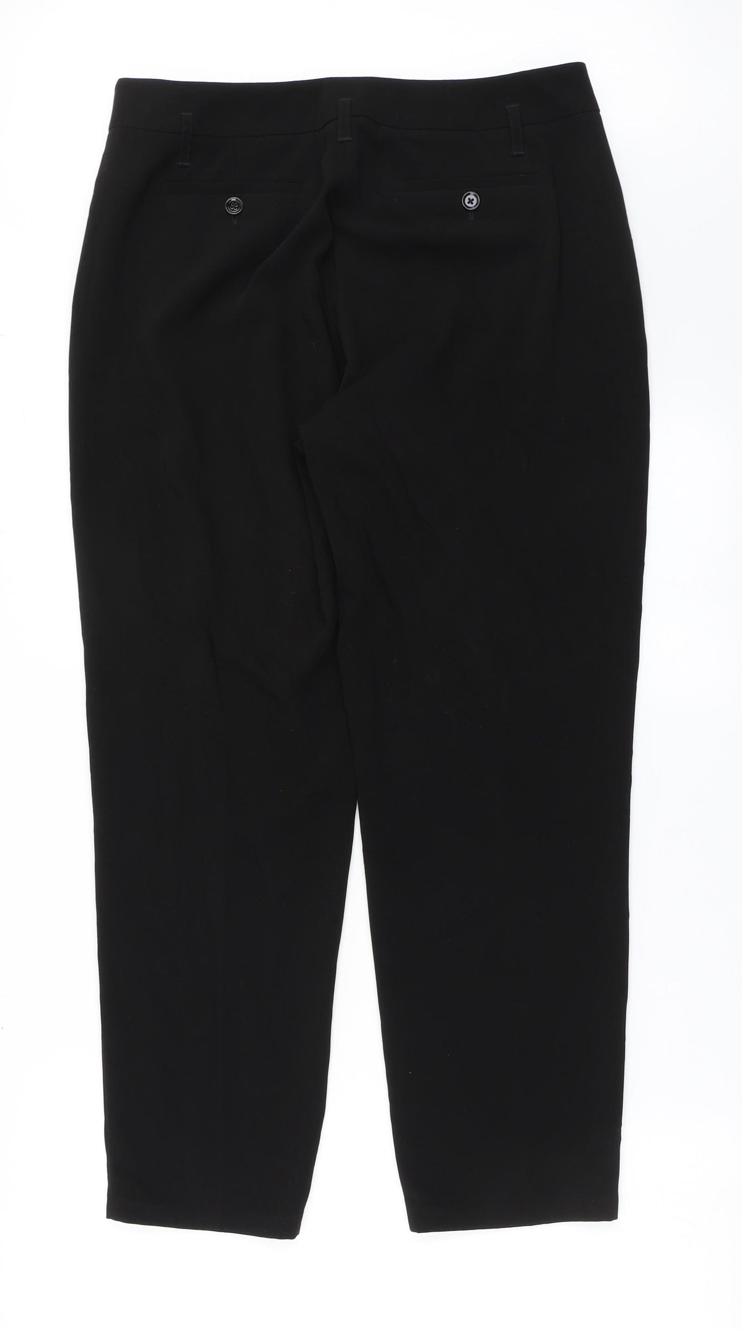 Marks and Spencer Womens Black  Polyester Cropped Trousers Size 12 L27 in Regular Button