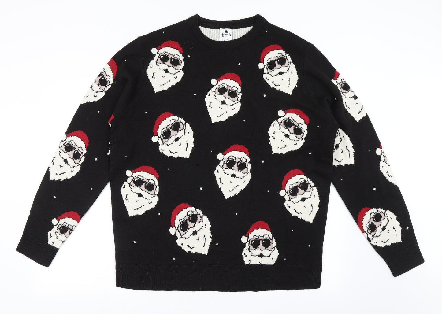 George Mens Black Round Neck  Acrylic Pullover Jumper Size XL   - Santa, Christmas