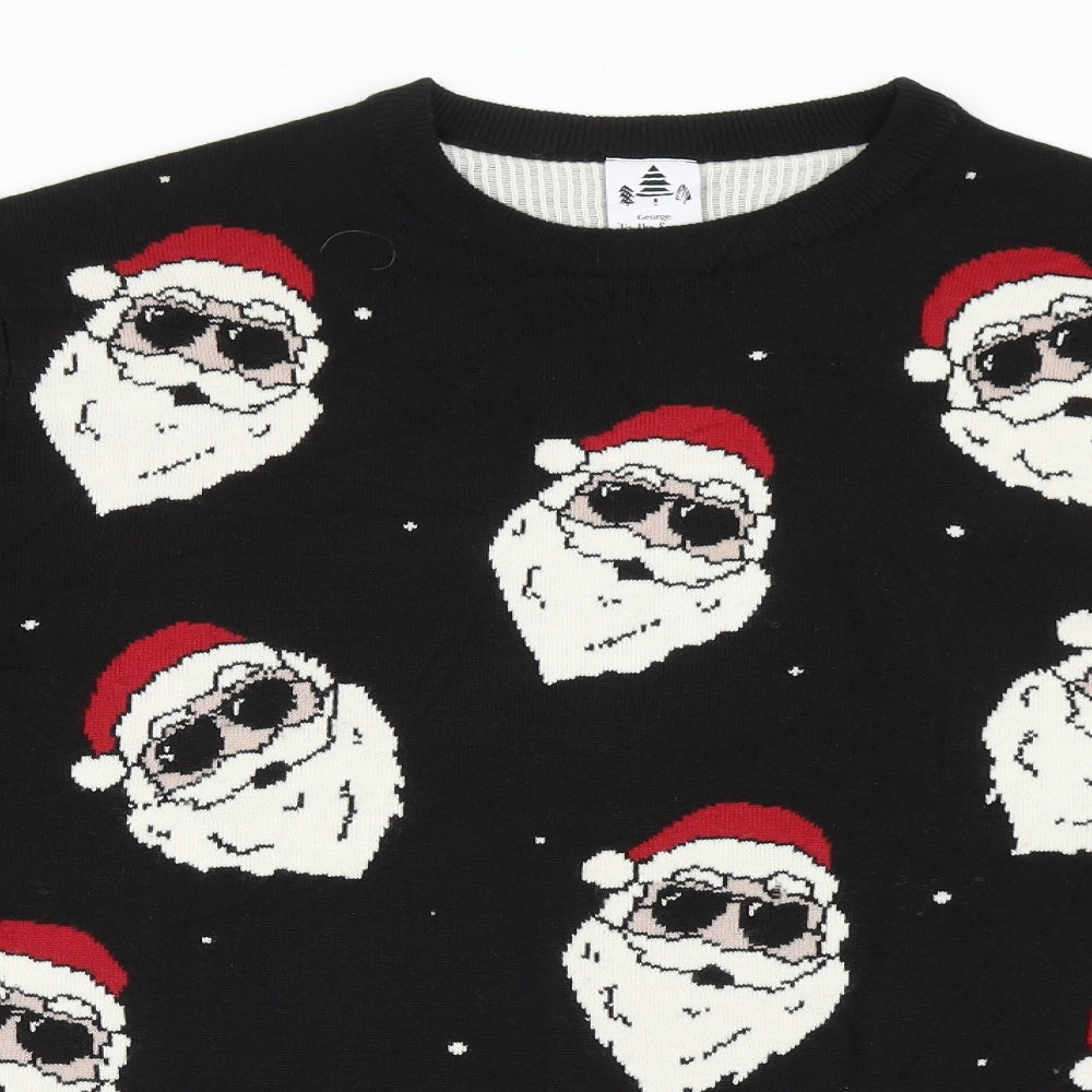 George Mens Black Round Neck  Acrylic Pullover Jumper Size XL   - Santa, Christmas