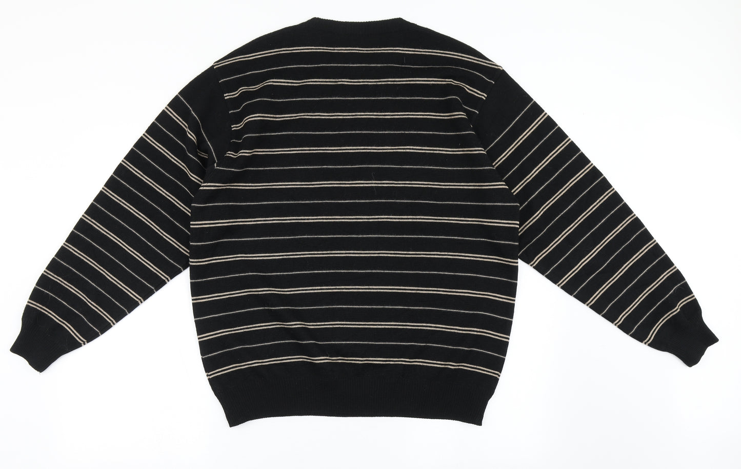 Marks and Spencer Mens Black Round Neck Striped Wool Pullover Jumper Size M