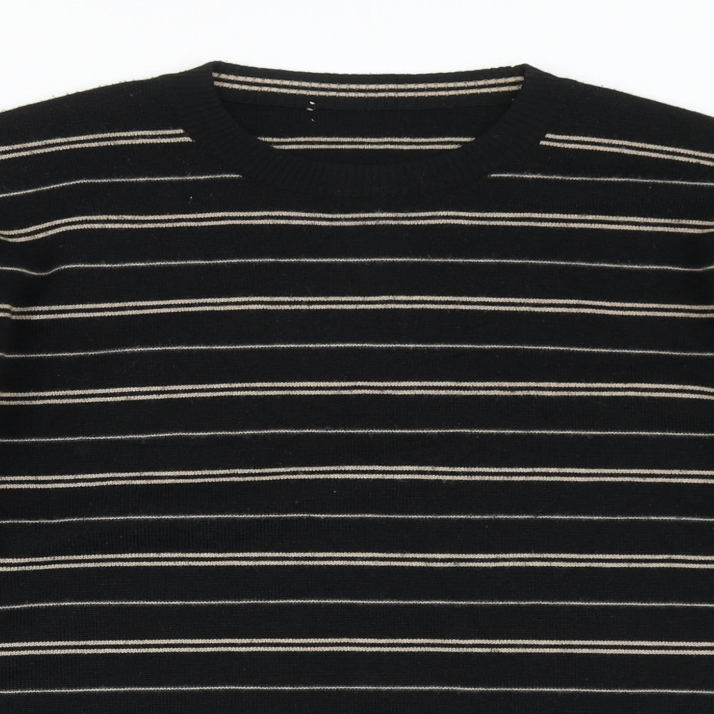 Marks and Spencer Mens Black Round Neck Striped Wool Pullover Jumper Size M