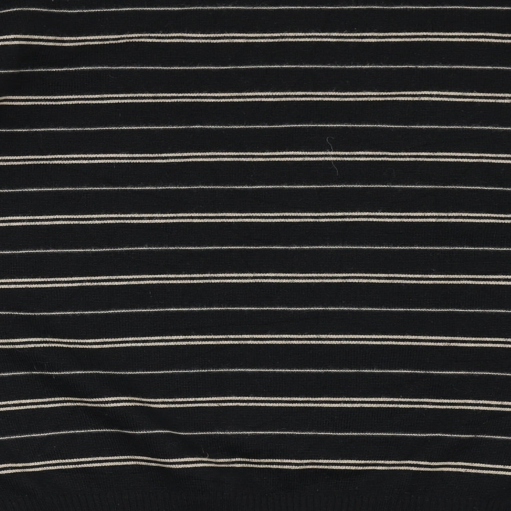 Marks and Spencer Mens Black Round Neck Striped Wool Pullover Jumper Size M