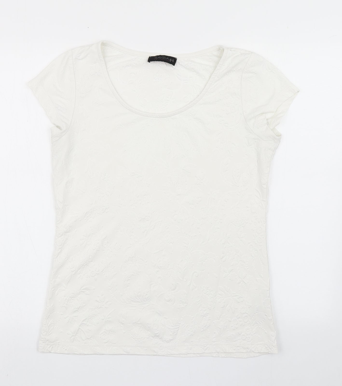 Savida Womens Ivory  Polyester Basic T-Shirt Size 10 Scoop Neck
