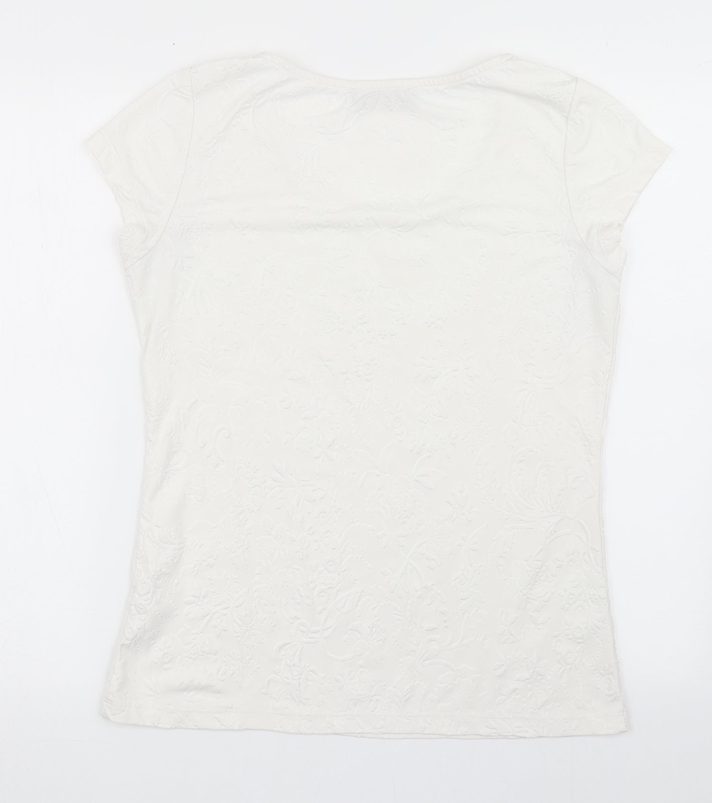Savida Womens Ivory  Polyester Basic T-Shirt Size 10 Scoop Neck