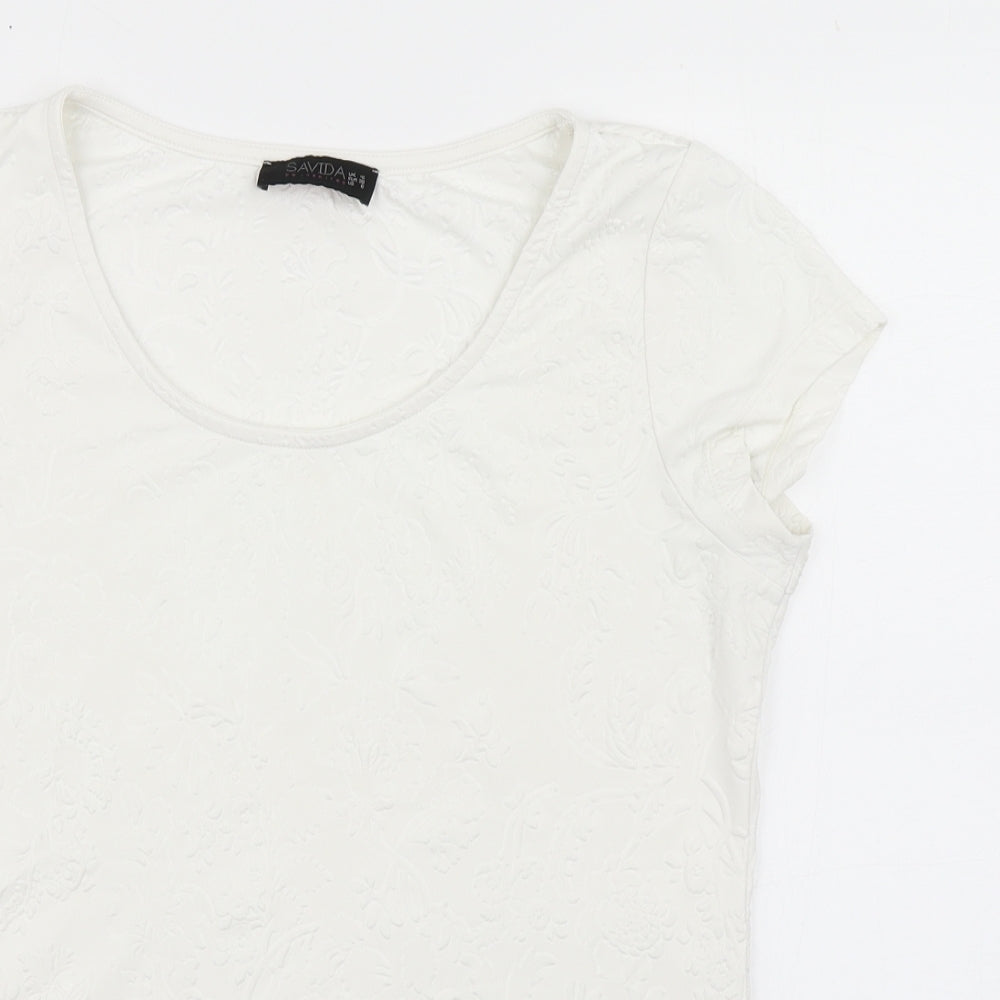 Savida Womens Ivory  Polyester Basic T-Shirt Size 10 Scoop Neck