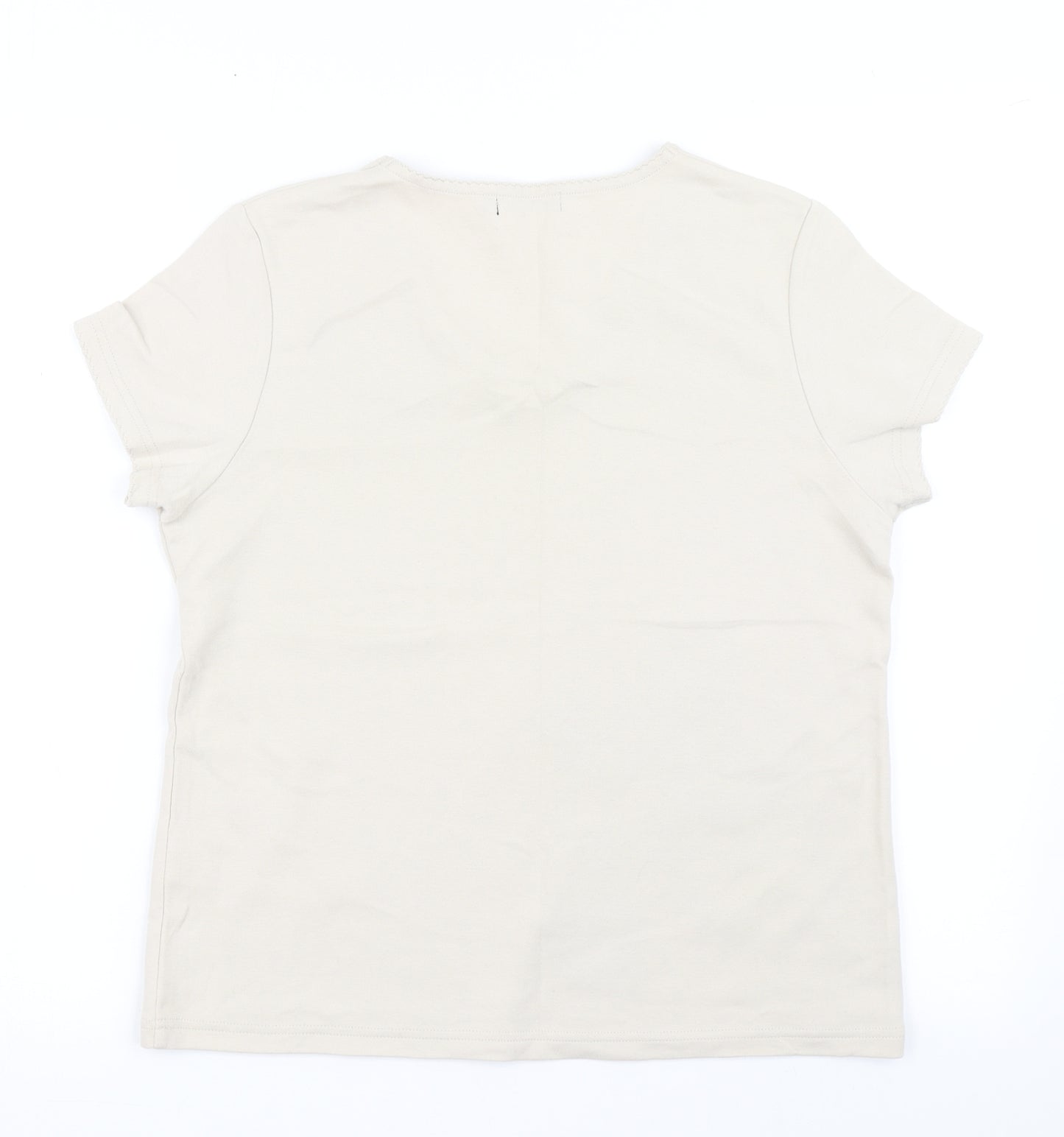 DASH Womens Beige  Cotton Basic T-Shirt Size 12 V-Neck