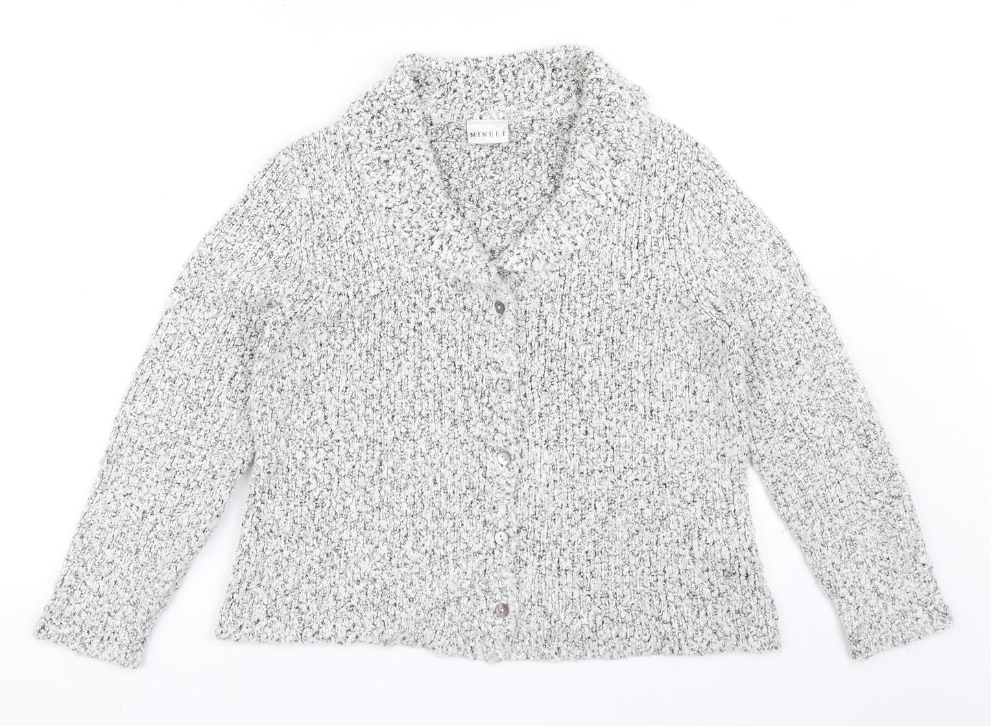 Minuet Womens Grey Collared  Acrylic Cardigan Jumper Size 14