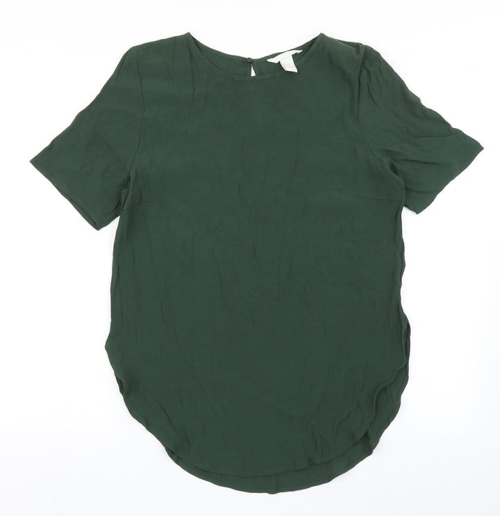H&M Womens Green Viscose Basic Blouse Size 6 Round Neck