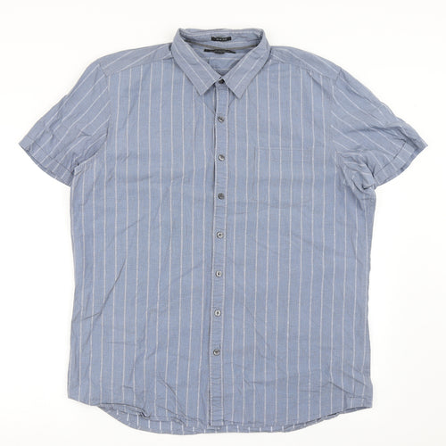 Marc Anthony Mens Blue Striped Cotton  Button-Up Size XL Collared Button