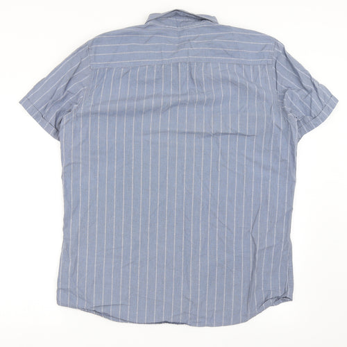 Marc Anthony Mens Blue Striped Cotton  Button-Up Size XL Collared Button