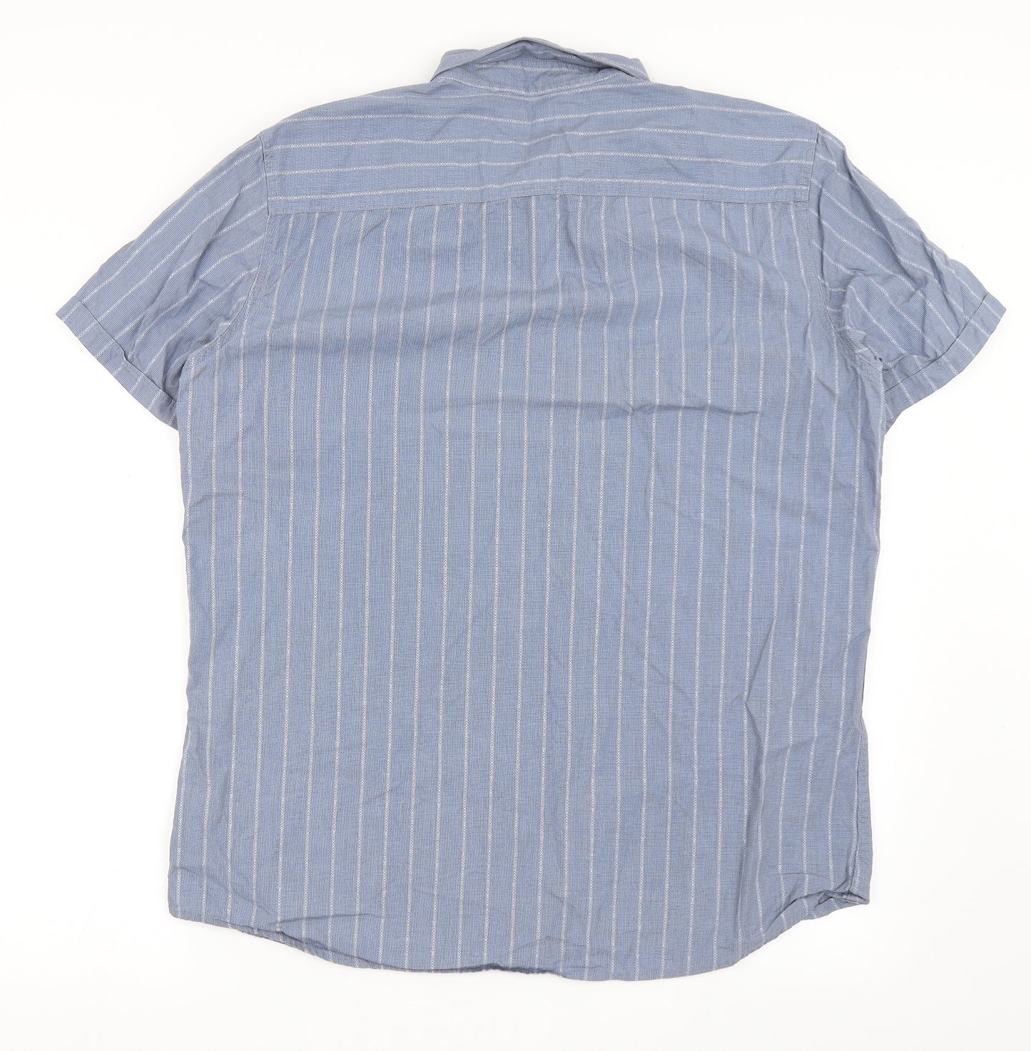 Marc Anthony Mens Blue Striped Cotton  Button-Up Size XL Collared Button