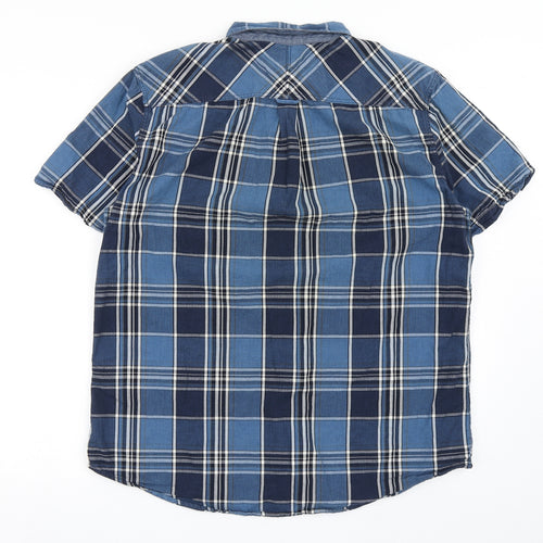 NEXT Mens Blue Check Cotton  Button-Up Size L Collared Button
