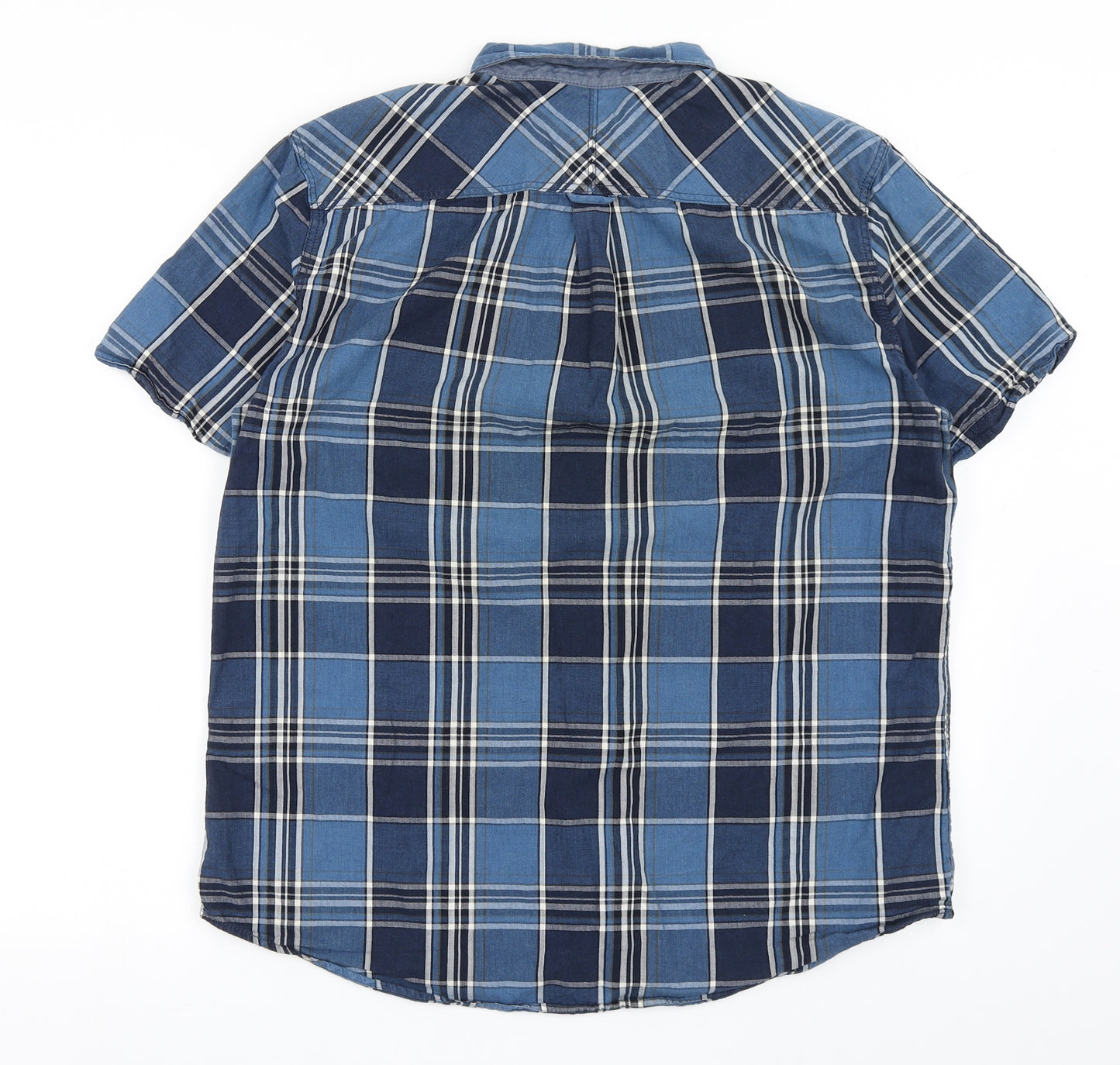 NEXT Mens Blue Check Cotton  Button-Up Size L Collared Button