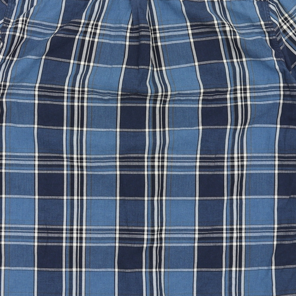 NEXT Mens Blue Check Cotton  Button-Up Size L Collared Button