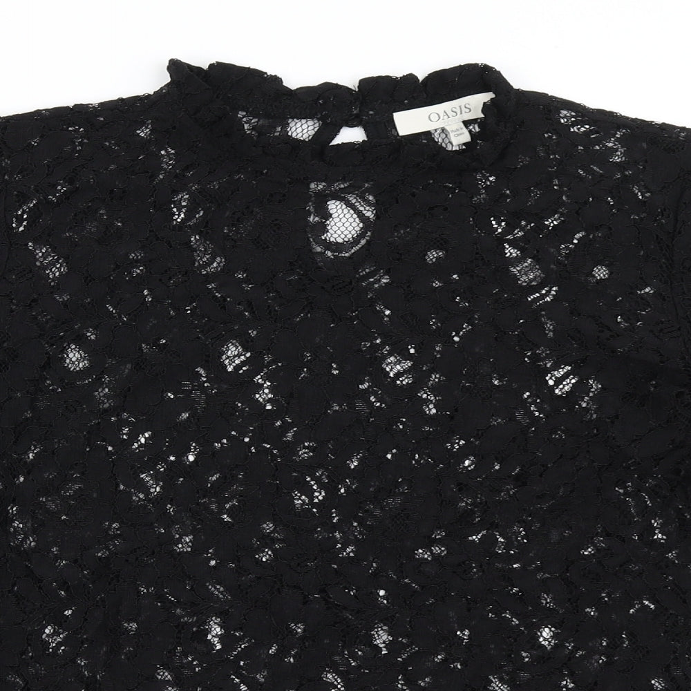 Oasis Womens Black  Polyamide Basic Blouse Size M Roll Neck