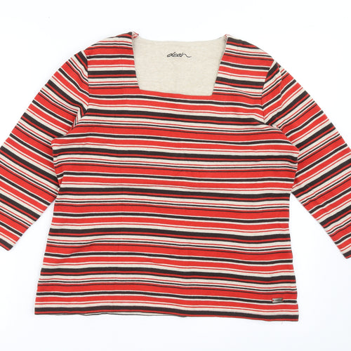 DASH Womens Red Striped Cotton Basic T-Shirt Size 12 Square Neck