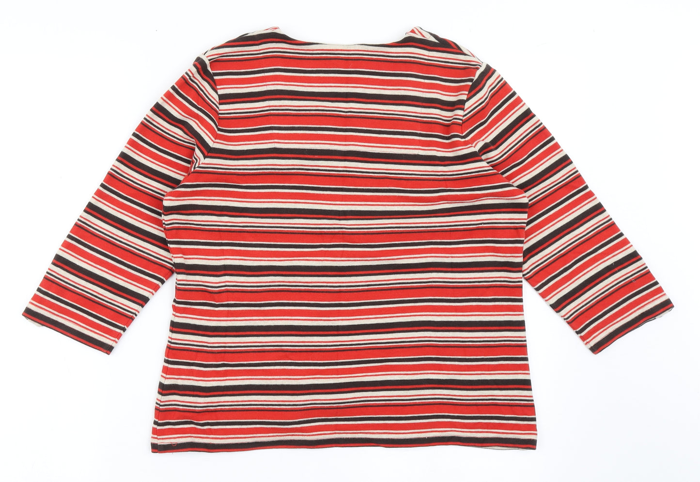 DASH Womens Red Striped Cotton Basic T-Shirt Size 12 Square Neck
