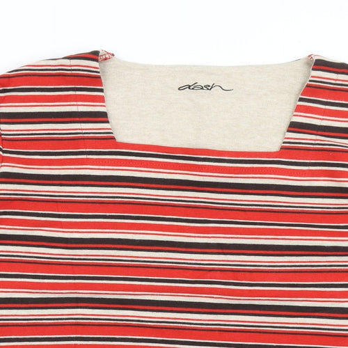 DASH Womens Red Striped Cotton Basic T-Shirt Size 12 Square Neck