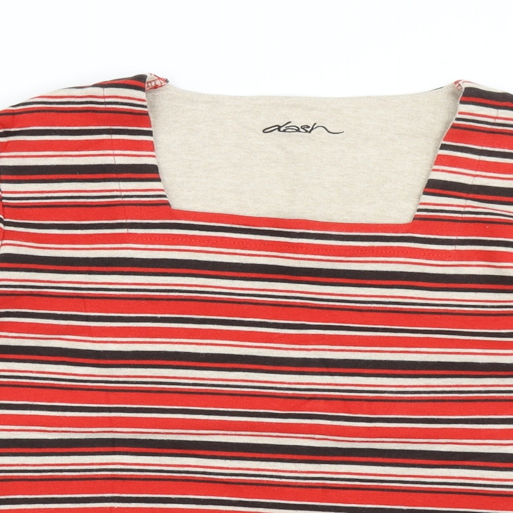 DASH Womens Red Striped Cotton Basic T-Shirt Size 12 Square Neck