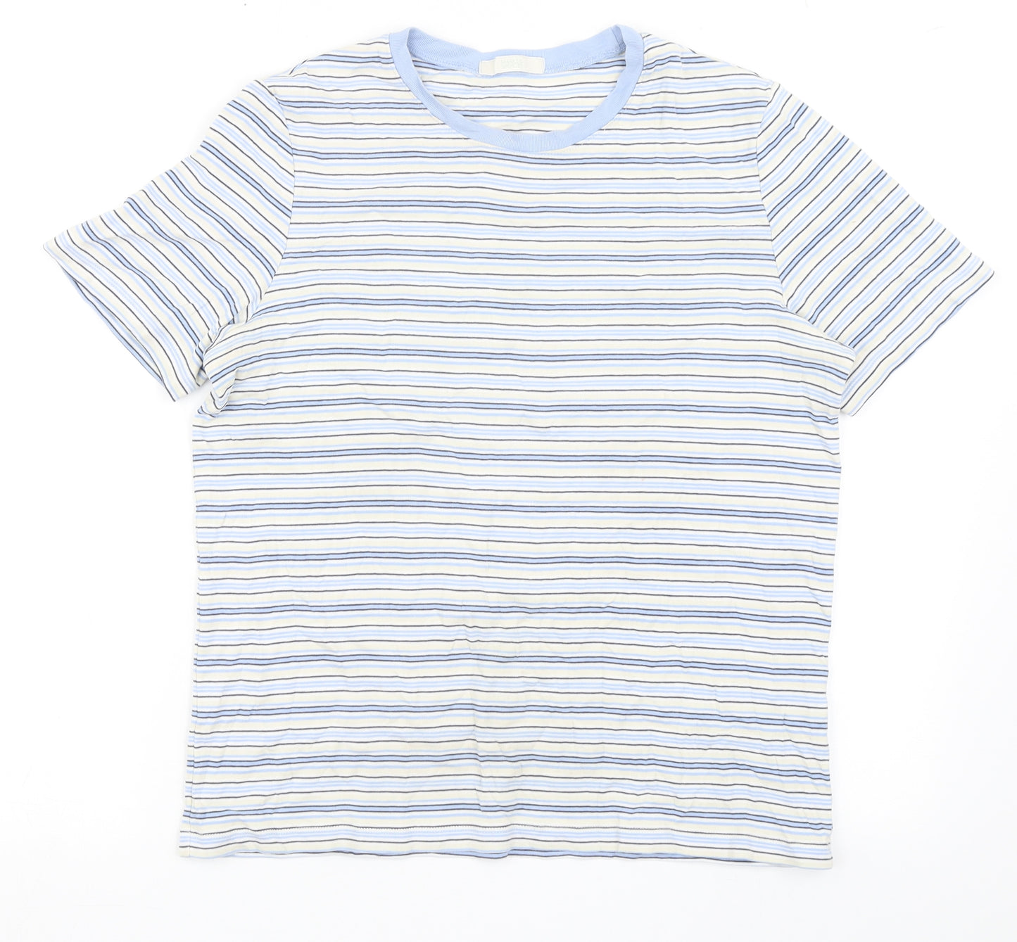 Marks and Spencer Womens Multicoloured Striped Cotton Basic T-Shirt Size 16 Round Neck