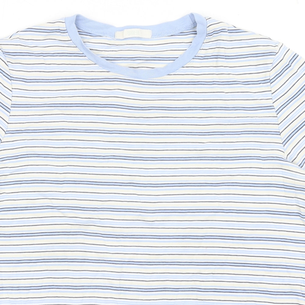 Marks and Spencer Womens Multicoloured Striped Cotton Basic T-Shirt Size 16 Round Neck