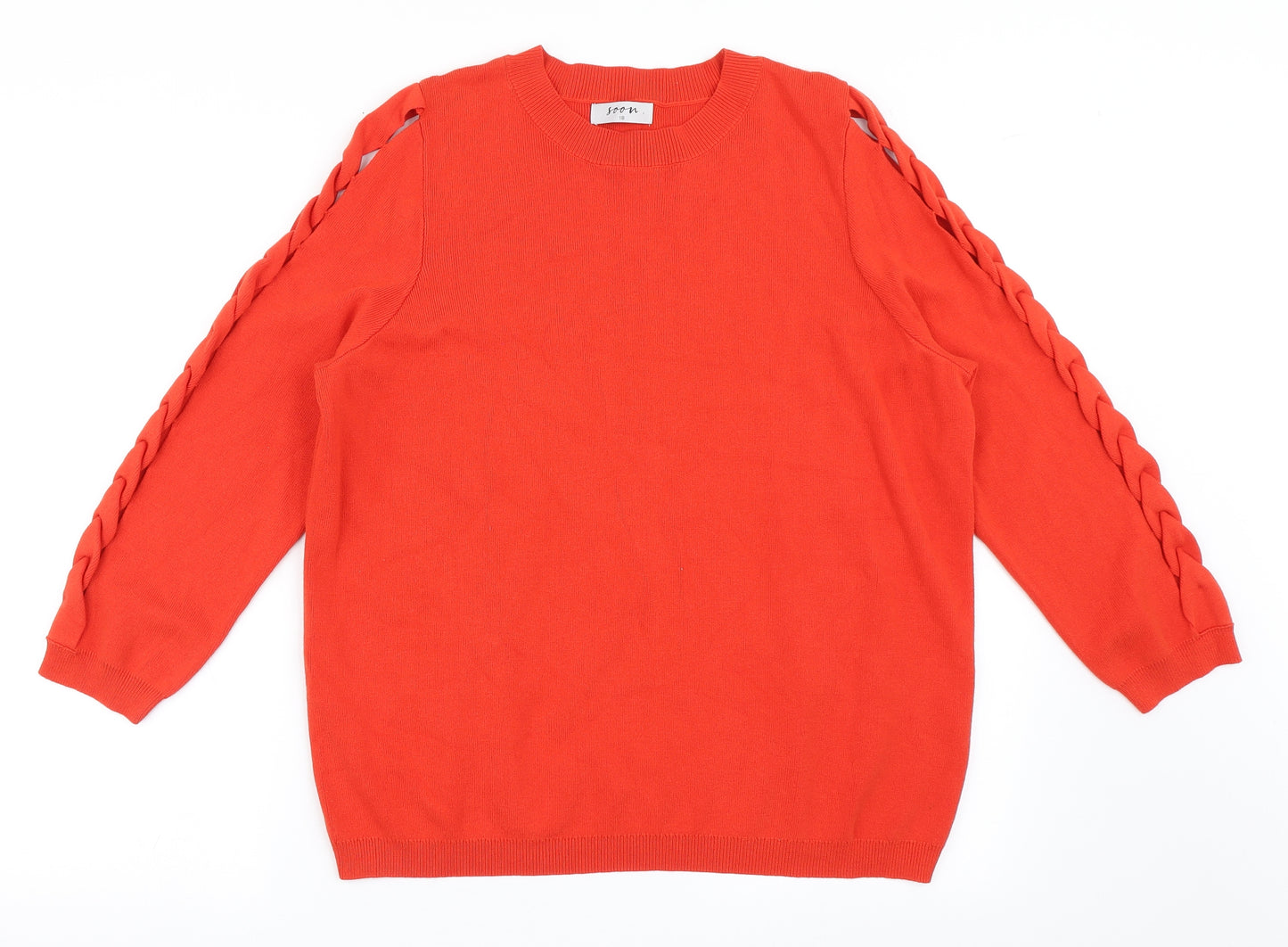Soon Womens Red Round Neck  Viscose Pullover Jumper Size 18