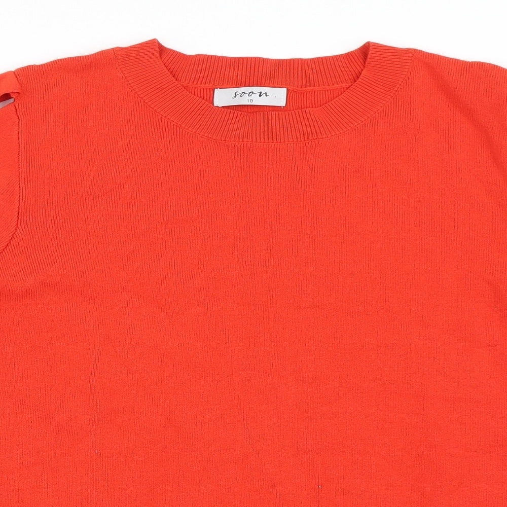 Soon Womens Red Round Neck  Viscose Pullover Jumper Size 18