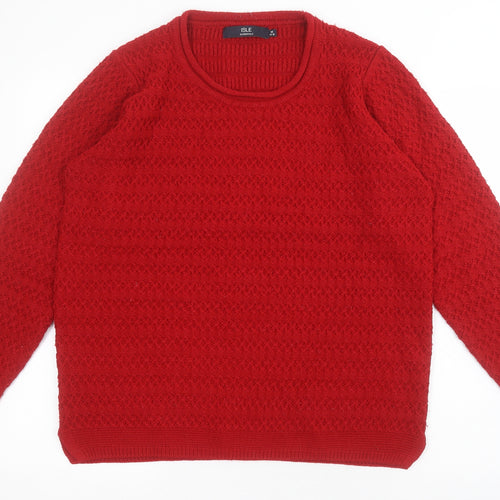Isle Essentials Womens Red Round Neck  Acrylic Pullover Jumper Size M