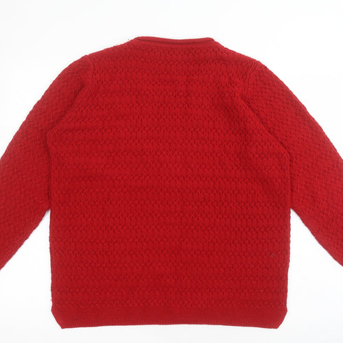 Isle Essentials Womens Red Round Neck  Acrylic Pullover Jumper Size M